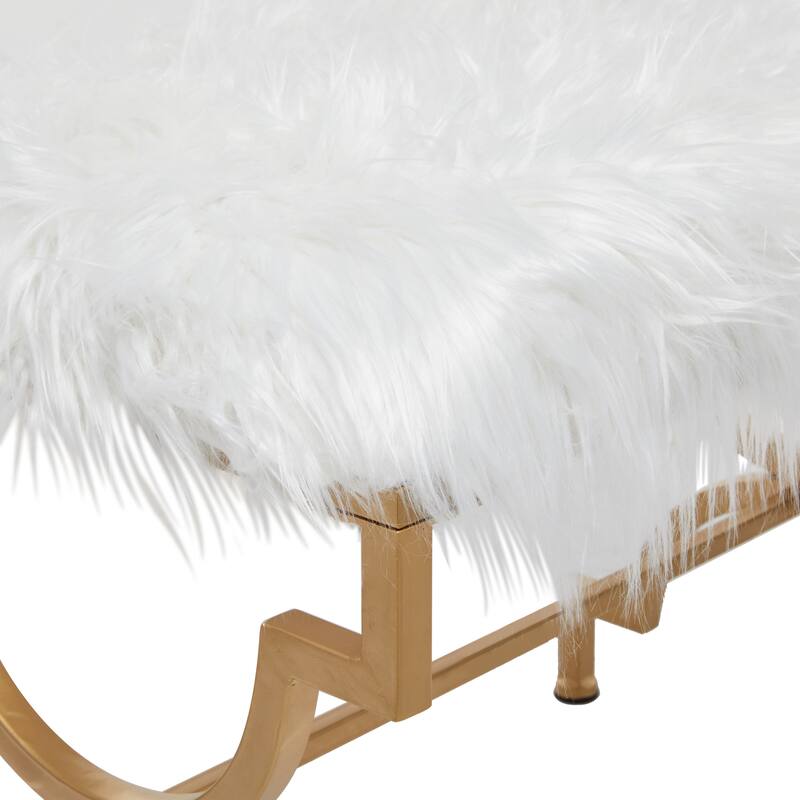 Grey or White Gold Metal Frame Plush Fabric Glam Vanity Bench Stool