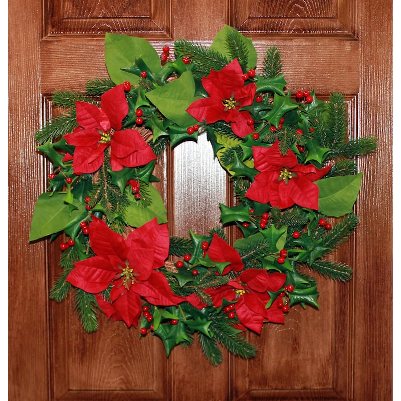 24" Poinsettia Wreath w/ Berries - Multicolor