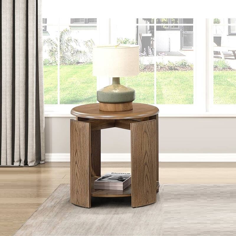 Brown Finish Round End Table with Open Shelf Living Room Furniture 1pc Side Table - Brown