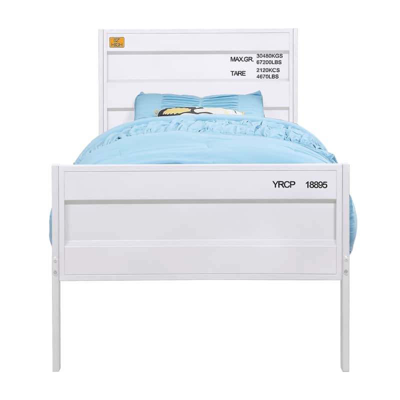 Twin Size Metal Platform Bed with Cargo-Inspired Design and Slat Support