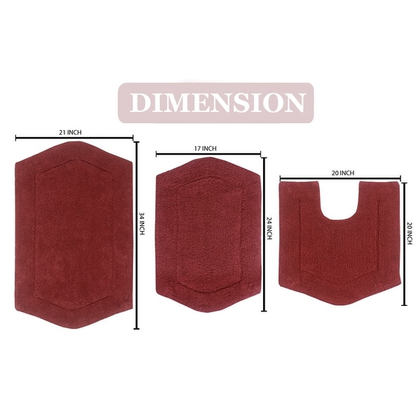 dimension image slide 0 of 19, Waterford Collection 100% Cotton Non-Slip Bathroom Rug Set, 3 Piece Machine Washable- Bathroom Rug, Bath Rug, U Shaped Contour