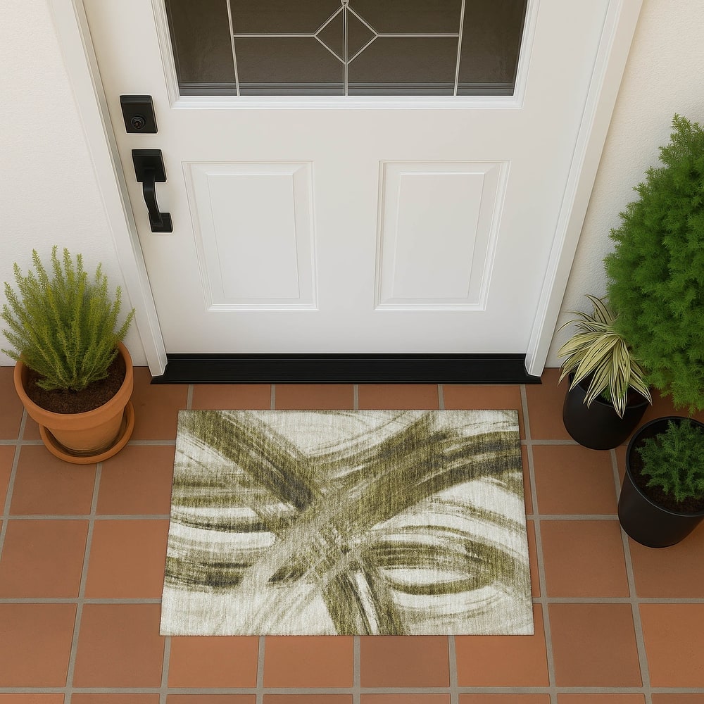 Machine Washable Indoor/ Outdoor Abstract Brushstroke Chantille Rug