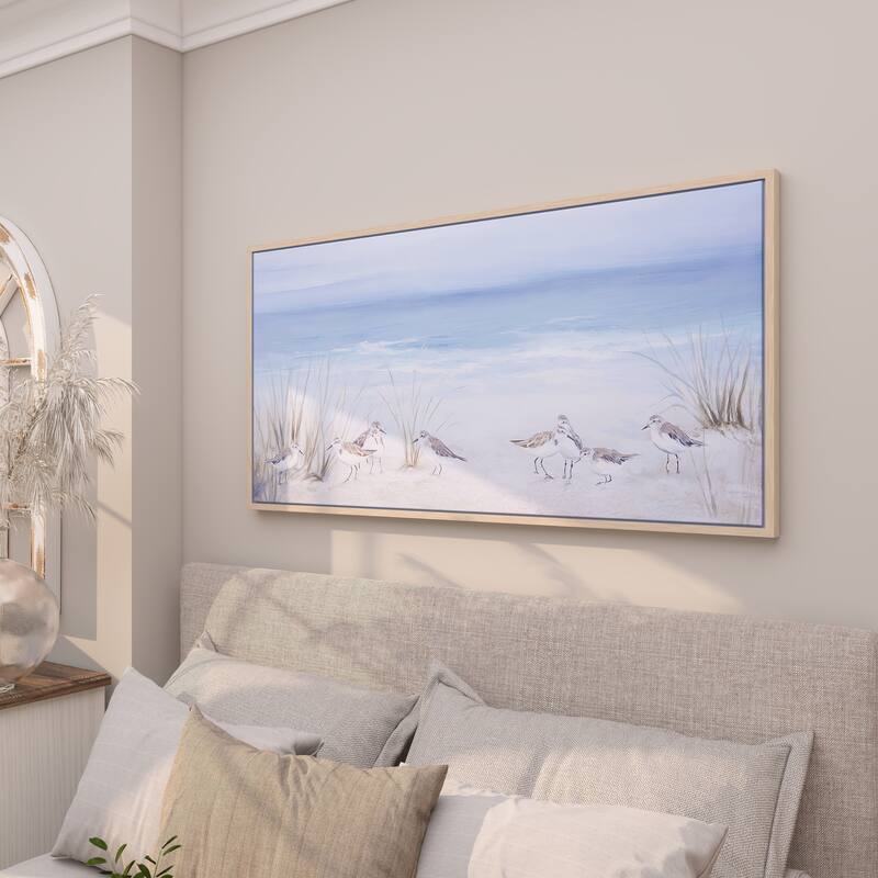 Canvas Abstract Long Horizontal Framed Wall Art with Gold Foil Accents - Blue - Roche River Decor