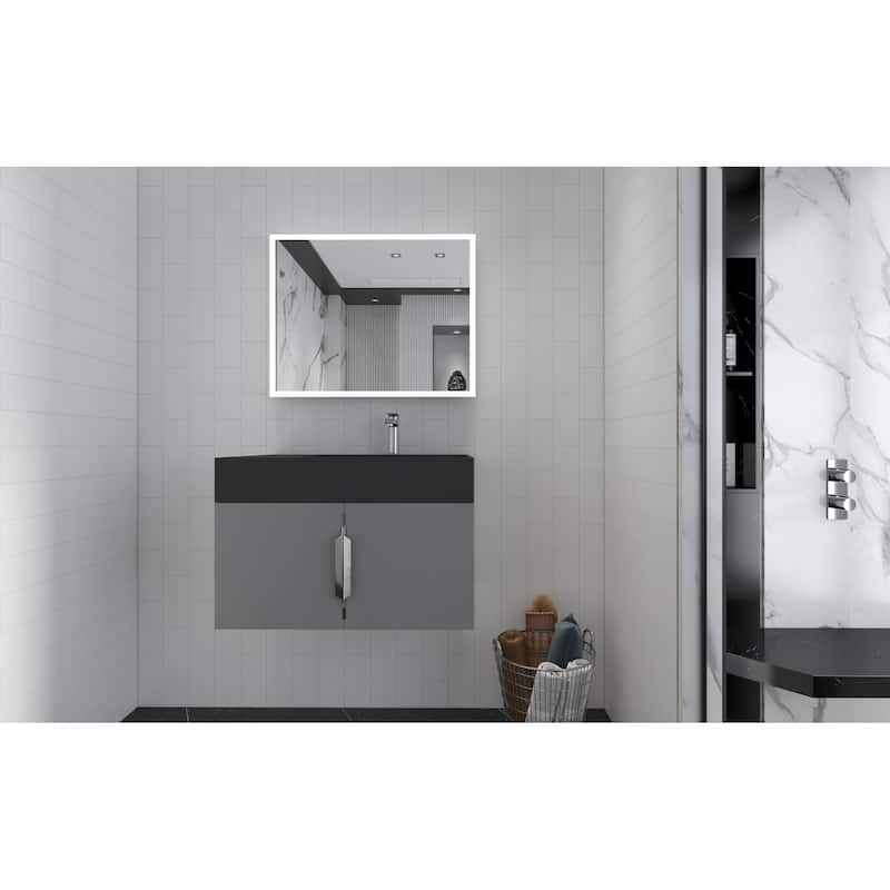 Amazon 30" Wall Mounted Bathroom Right Basin Vanity Set w/ Black Top