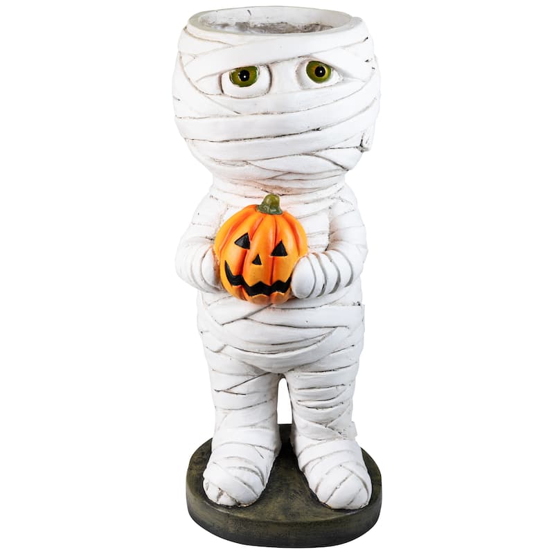 Mummy Holding Carved Pumpkin Halloween Decoration - 19.5"