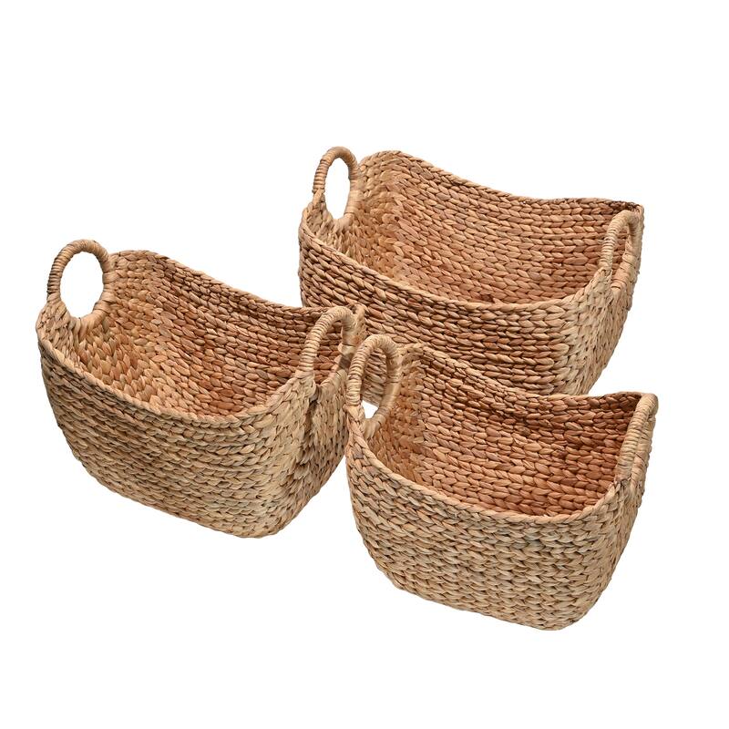 Classic Hyacinth Storage Boat Baskets with Handles (Set of 3)
