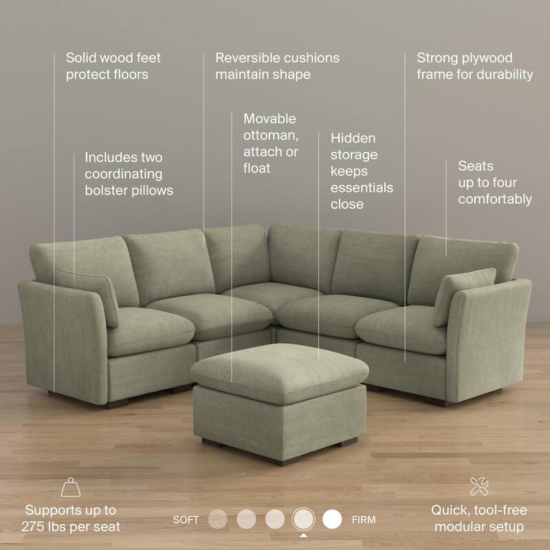 Bush Home Sienna Modular 4-Seater Sectional with Storage Ottoman
