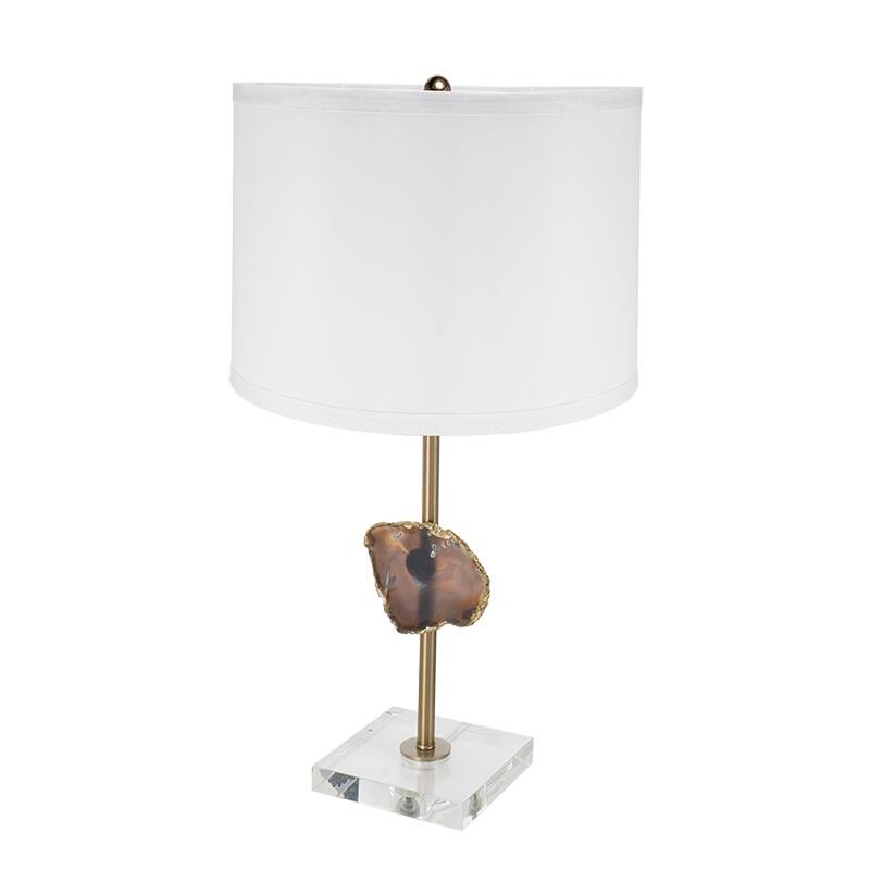 D14x25.2" Gold Table Lamp with Agate Slice and White Drum Shade