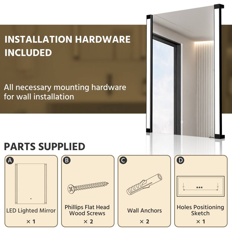 Modland 270° Adjustable LED Bathroom Mirror with Lights Stepless Dimming and Memory Function