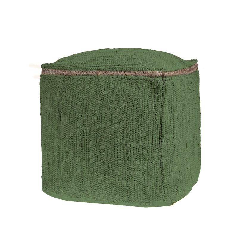 Sevita Birch Hand-Loomed Square Cotton and Jute Pouf - Grasshopper
