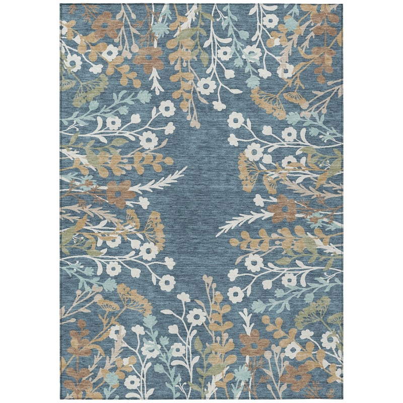 Machine Washable Indoor/ Outdoor Floral Border Chantille Rug