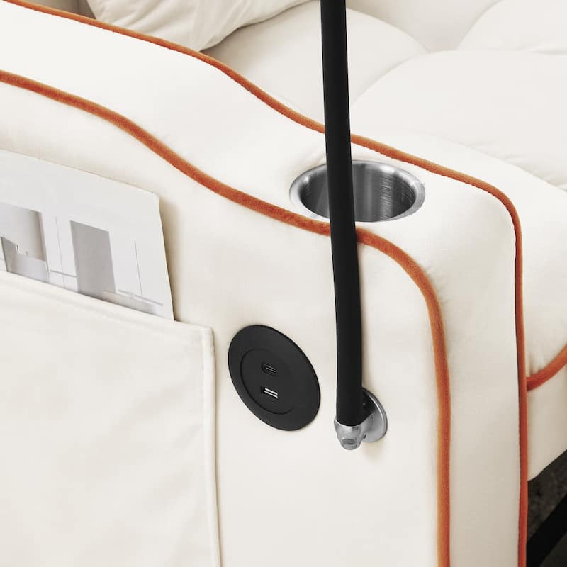 Velvet Single Convertible Sofa Bed with USB Charging Port