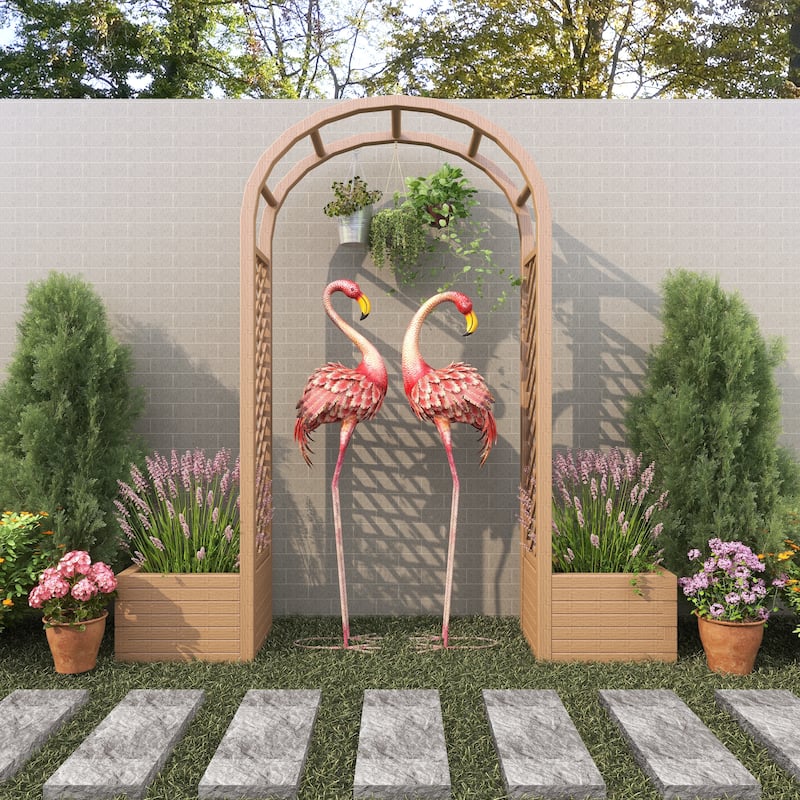 Metal Flamingo Indoor Outdoor Standing Decorative Garden Sculpture with Yellow Accents - Set of 2 Pink - Roche River Decor
