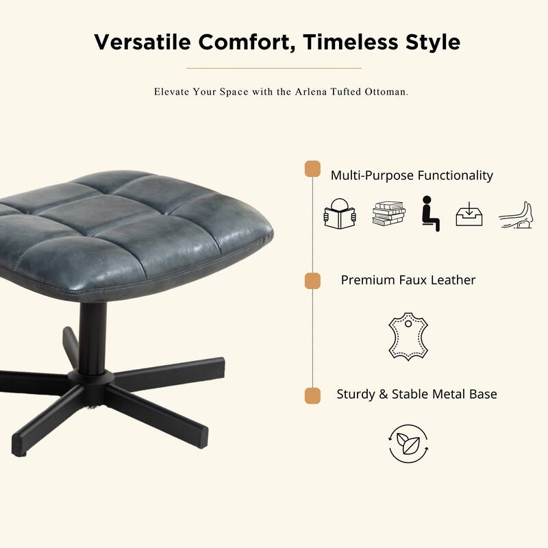 2-Piece Seating Set, Faux Leather Tufted Accent Chair and Ottoman