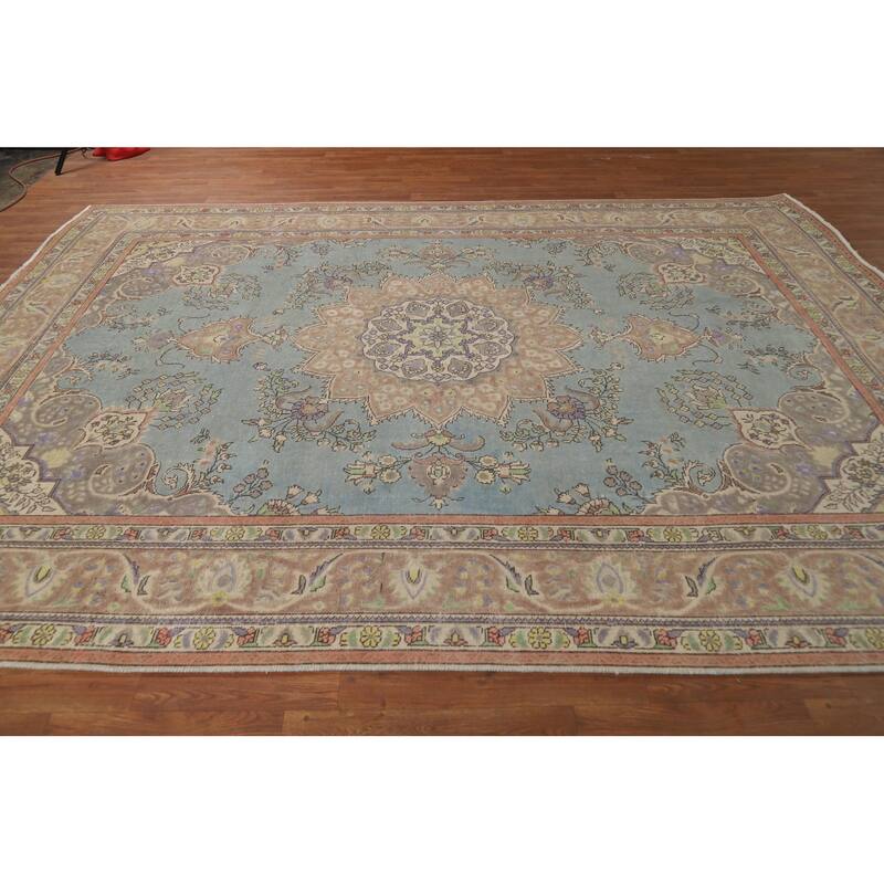 Light Blue Persian Area Rug Handmade Wool Carpet - 8'3"x 11'2"