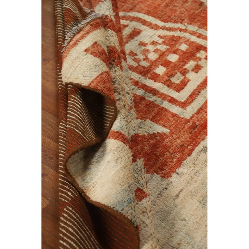 Moroccan Oriental Area Rug Hand-Knotted Beige Tribal Wool Carpet - 6'10" x 9'8"