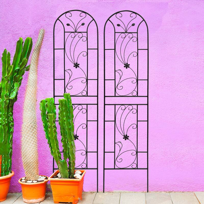 2 Pack Metal Garden Trellis 86.7" x 19.7" Rustproof Trellis for Climbing Plants Outdoor Flower Support Peacock Style - Black