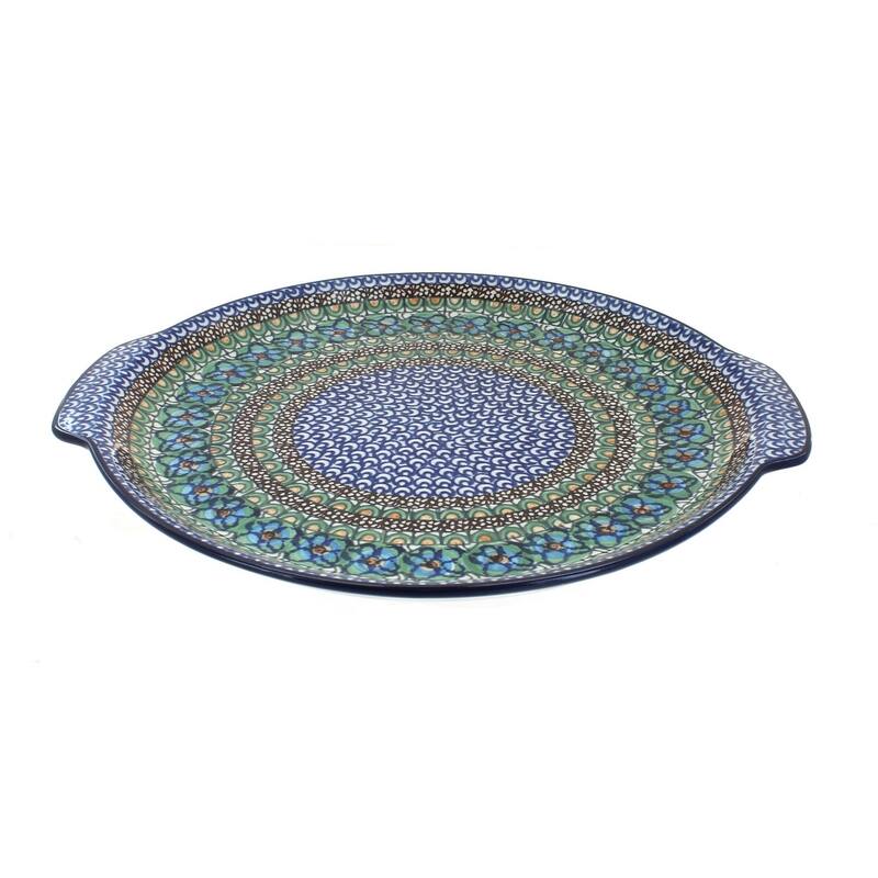 Blue Rose Polish Pottery 151 Ceramika Artystyczna Round Serving Tray with Handles - Mardi Gras