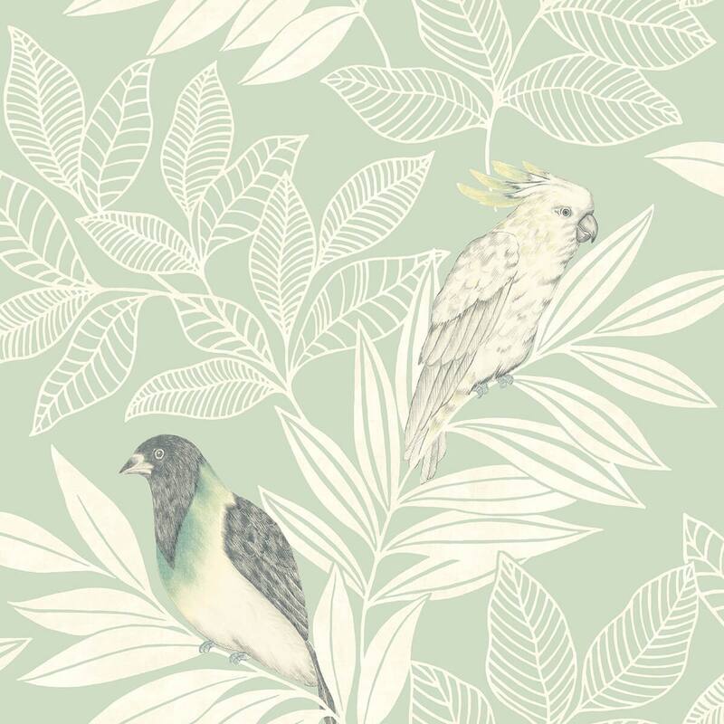 Seabrook Designs Boho Rhapsody Paradise Island Birds Unpasted Wallpaper - 20.5 in. W x 33 ft. L - Mint and Ivory