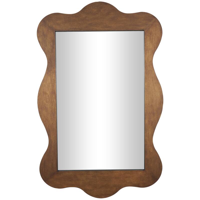 Wooden Room Wall Mirror with Wide Wavy Frame - Brown - Roche River Decor - Brown
