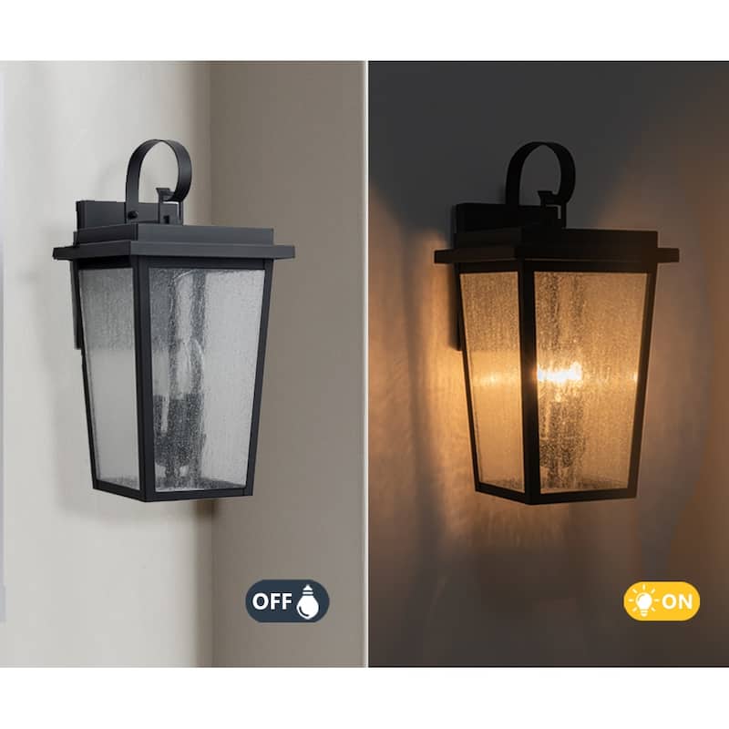 Large Black Outdoor Wall Sconce with Seeded Glass