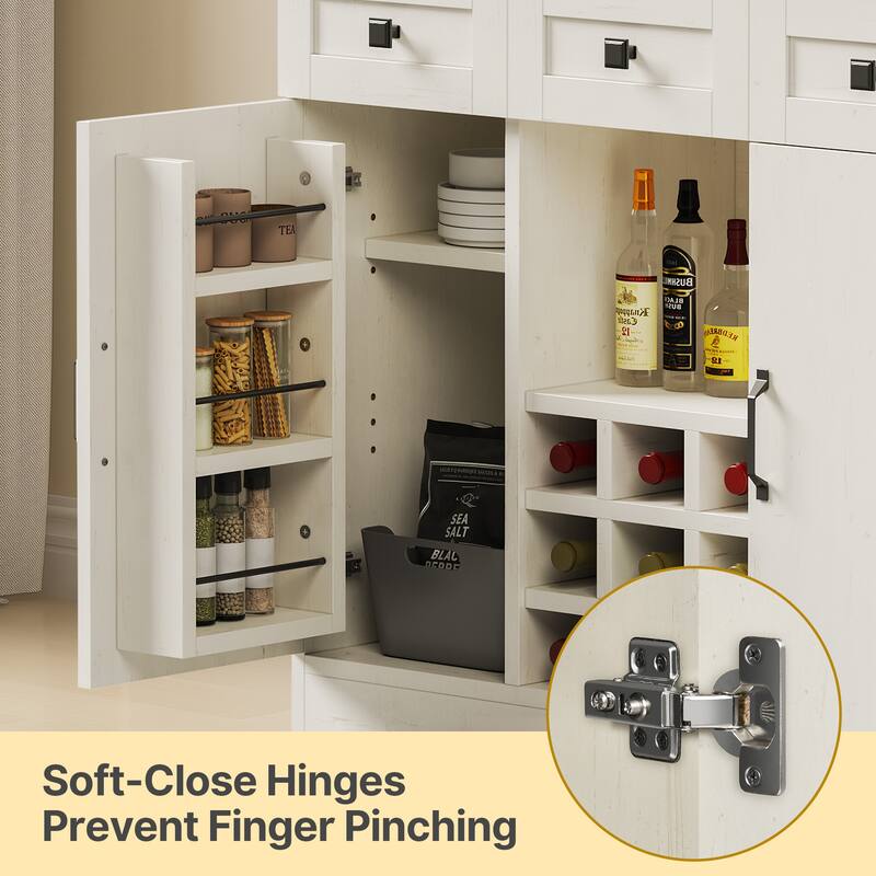 Moasis 72'' Kitchen Storage Cabinet Pantry Cupboard with Charging Station and 3 Drawers