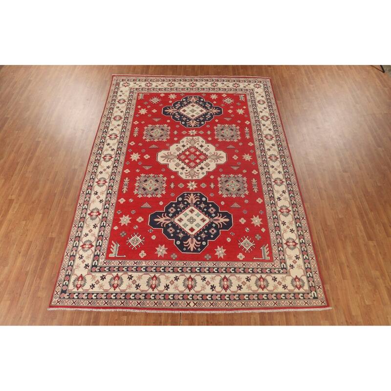 Red Kazak Oriental Area Rug Handmade Traditional Wool Carpet - 9'0"x 12'8"