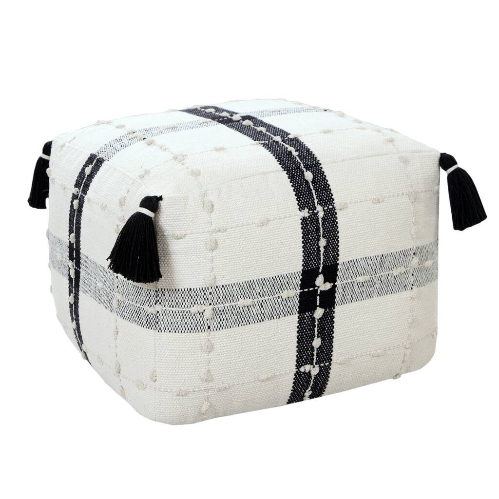 HomeRoots 18" Black 100% Cotton Ottoman