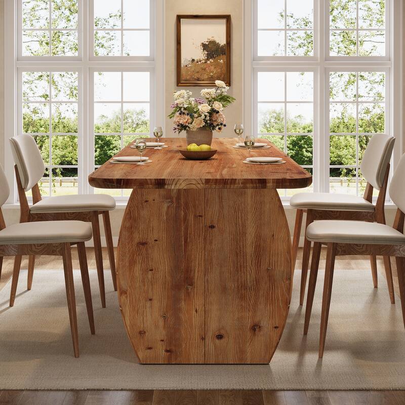 63'' Solid Wood Dining Table for 4-6 People, Sturdy Wooden Legs