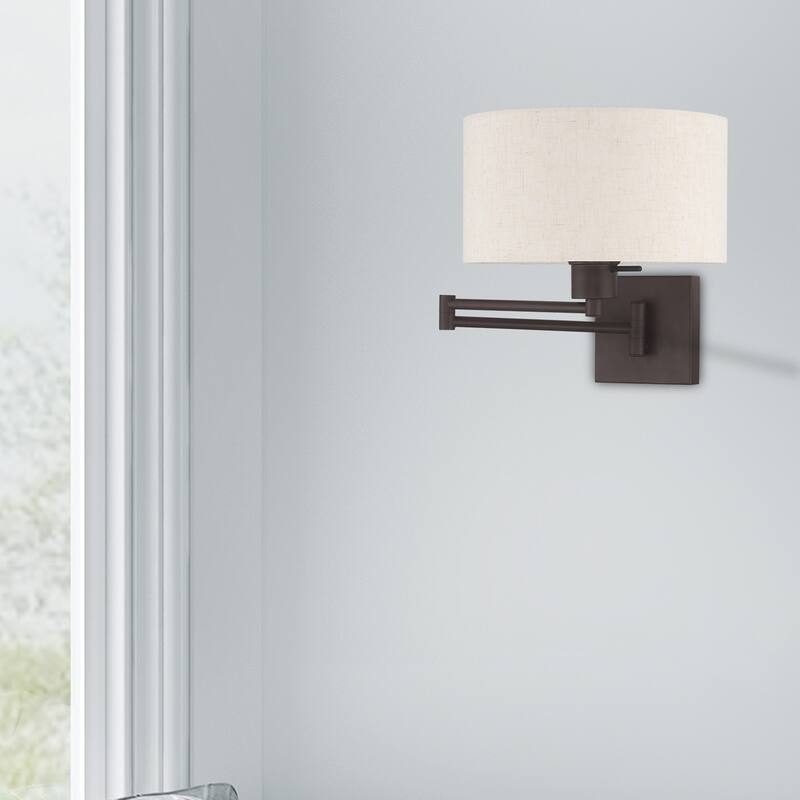Livex Lighting 1-Light Drum Shade Swing Arm Wall Lamp, 40037