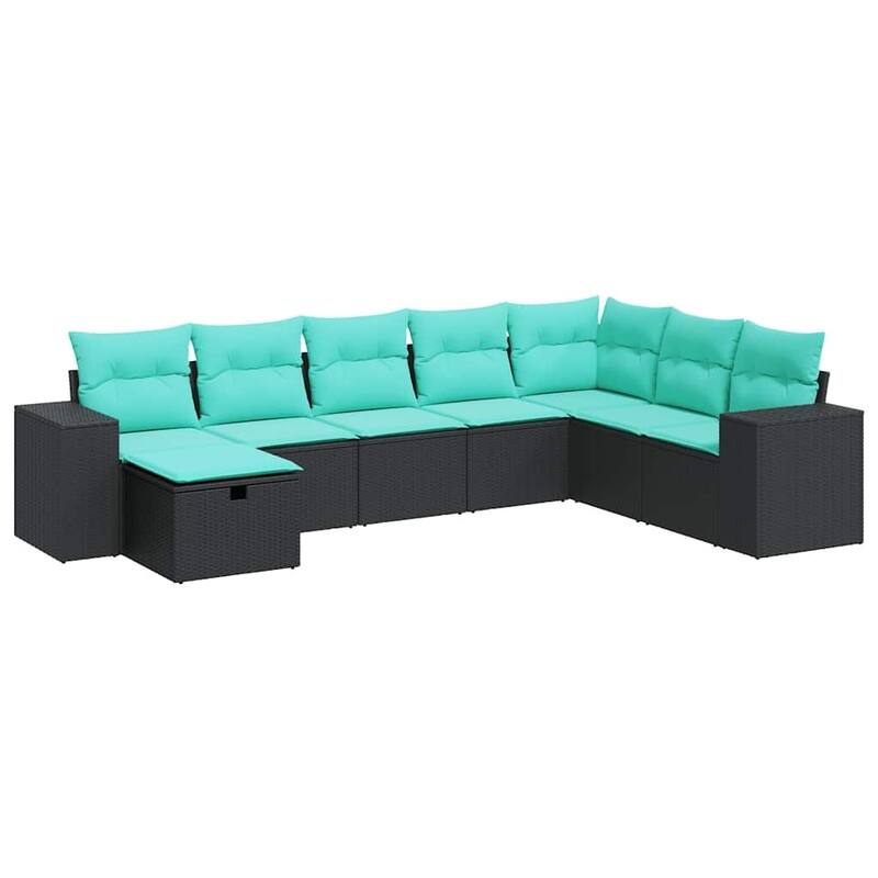 vidaXL 8 Piece Patio Sofa Set with Cushions Black Poly Rattan - 21.7 x 24.4 x 27.2