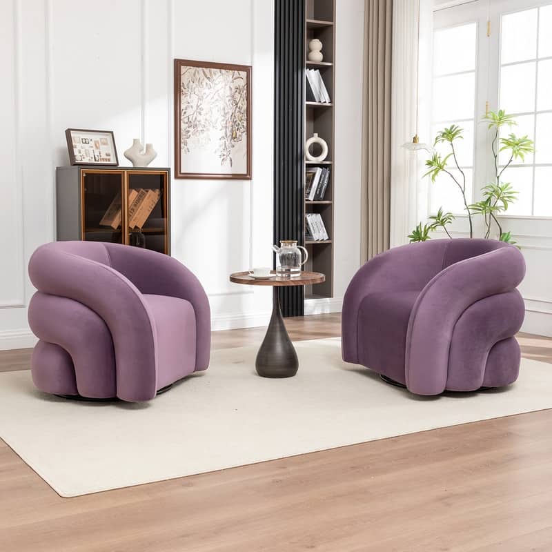 SEYNAR Modern Glam Velvet 360 Degree Swivel Accent Armchair with Tufted Back Set of 2