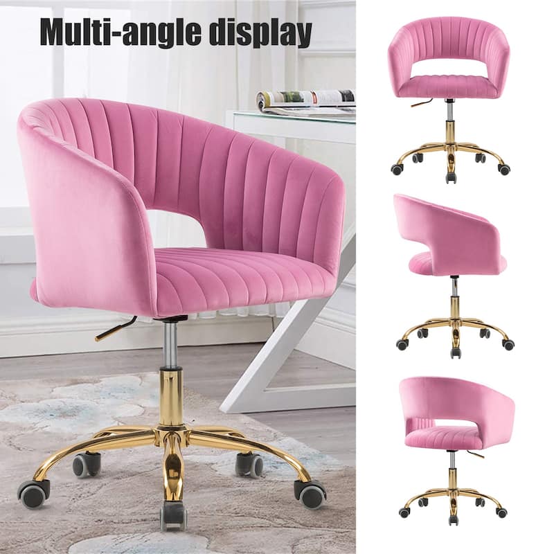 HOMEFUN Velvet Upholstered Swivel Adjustable Height Home Office Chair With Wheels