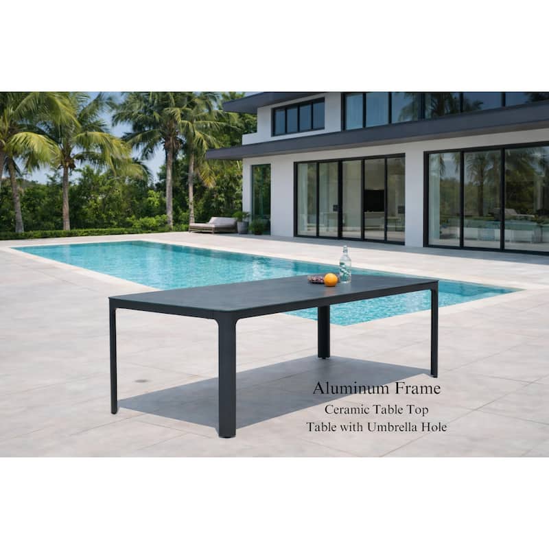 Alva Dark Grey 9-Piece Aluminum Outdoor Dining Set with Sling Set in Pewter - N/A