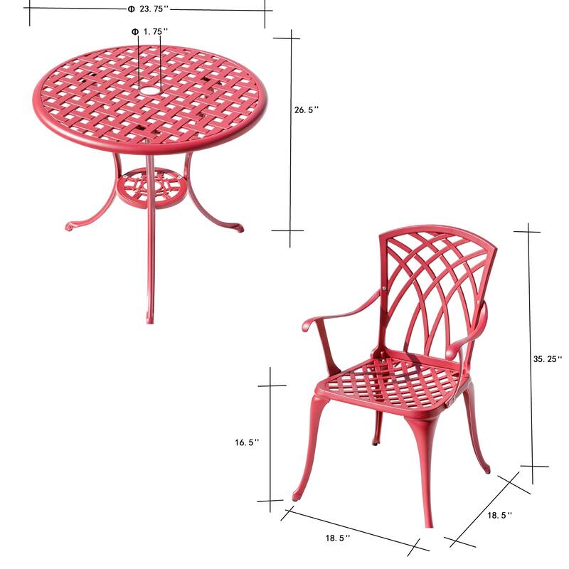 3-Piece Cast Aluminum Outdoor Bistro Set with LED Lights - 35" - Red