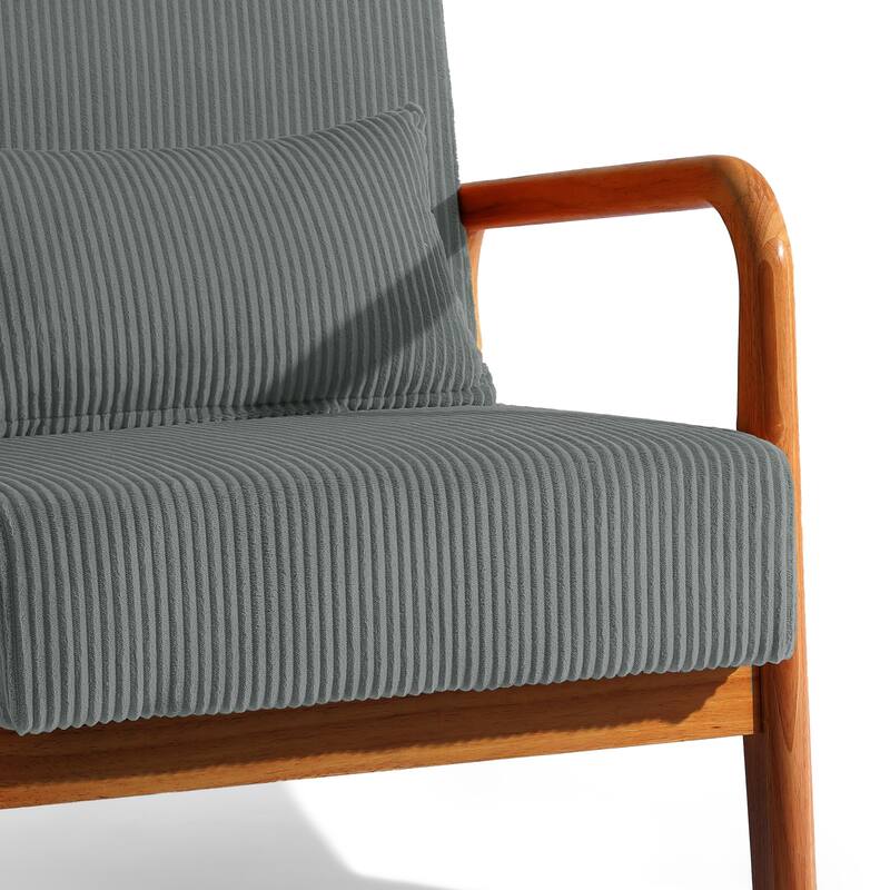 25" W Mid Century Upholstered Wood Accent Chair with Pillow set of 2