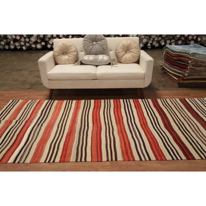 Hand Woven Oriental 100% Wool Carpet Southwestern Tribal Multi-Colored Kilim Area Rug - 9' 9'' X 4' 7''
