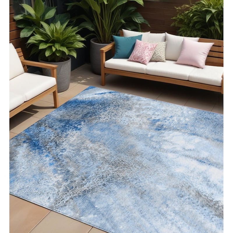Alriz Unique Abstract Weather Resistant Modern Chic Round Outdoor Rug - 8' X 10' - Multi