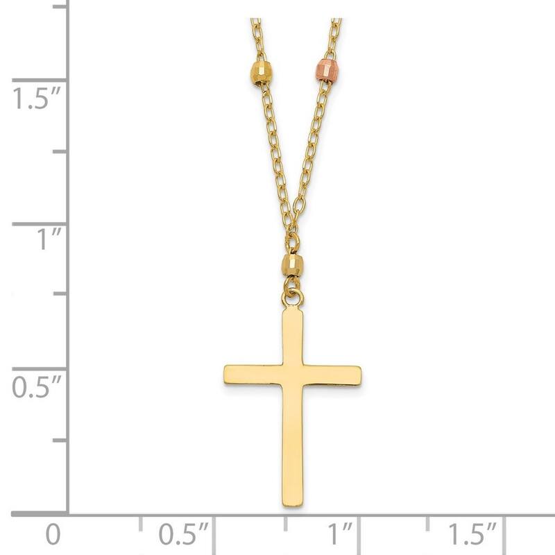Curata 14k Tri Colored Gold Beaded 12mm x 20mm Cross Necklace, 18"