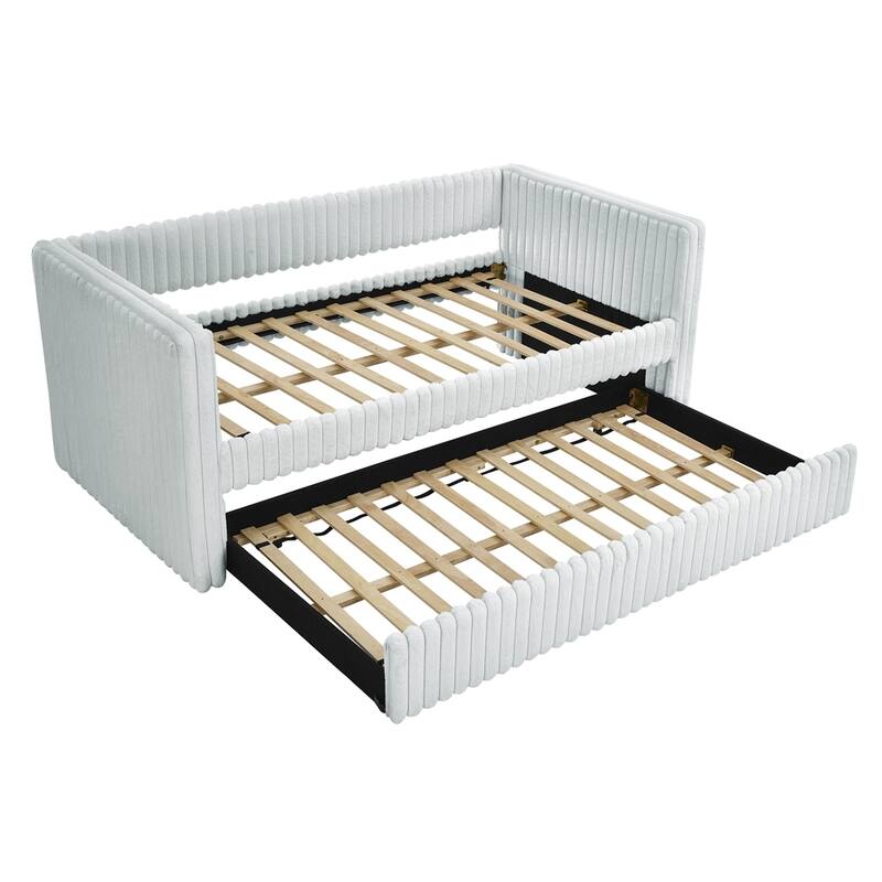 Striped Corduroy Fabric Twin Size Daybed Upholstered Bed