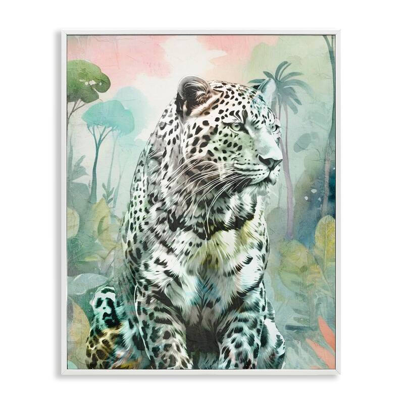 Stupell Leopard Gazing in Jungle Framed Giclee Art Design By Kim Allen - 16 x 20 - White