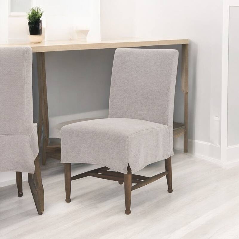 HomeRoots Gray and Brown Slipcovered Fabric and Wood Dining Side Chair - 24.00 in. x 35.00 in. x 19.25 in. - Single - 24.00 in. x 35.00 in. x 19.25 in. - Gray