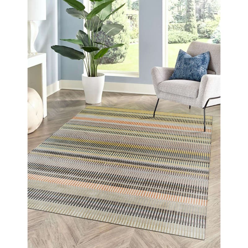 Stripe/Beige Modern Knotted Striped Area Rug - Contemporary and Stylish Design - 6' x 9'