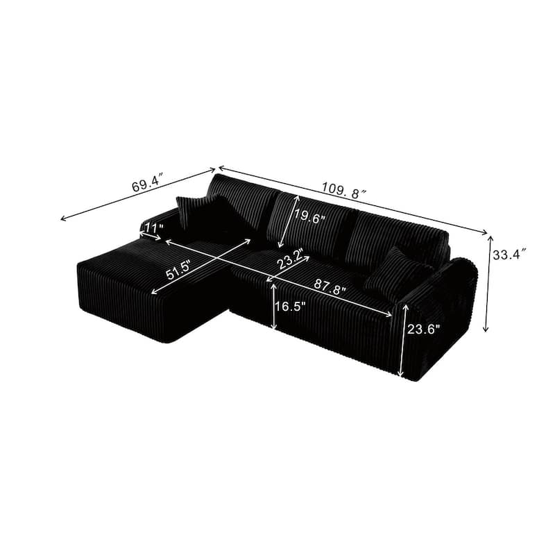 109" Cloud Sectional Sofa with Chaise, No Assembly Required