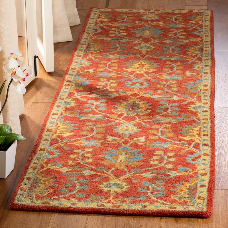 SAFAVIEH Handmade Heritage Poppy Traditional Oriental Wool Rug - 2'3" x 8' Runner - Red/Multi