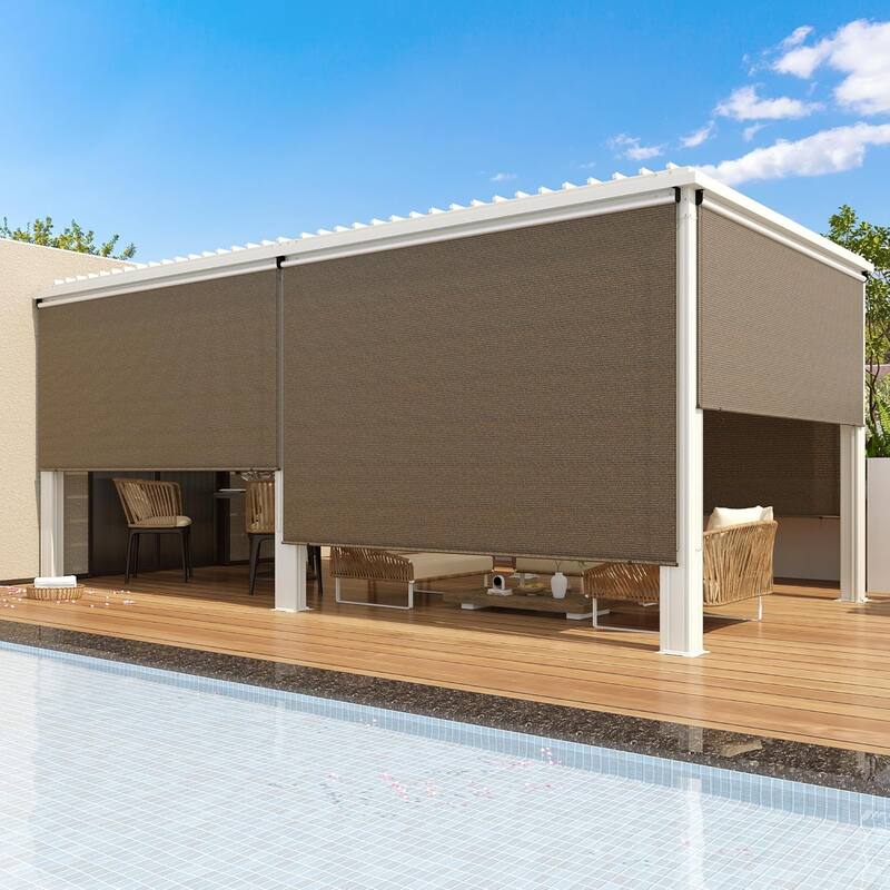 AECOJOY Outdoor Roller Shade Sun Shade Cover Canopy Shade Blinds - 6ft x 6ft - Brown