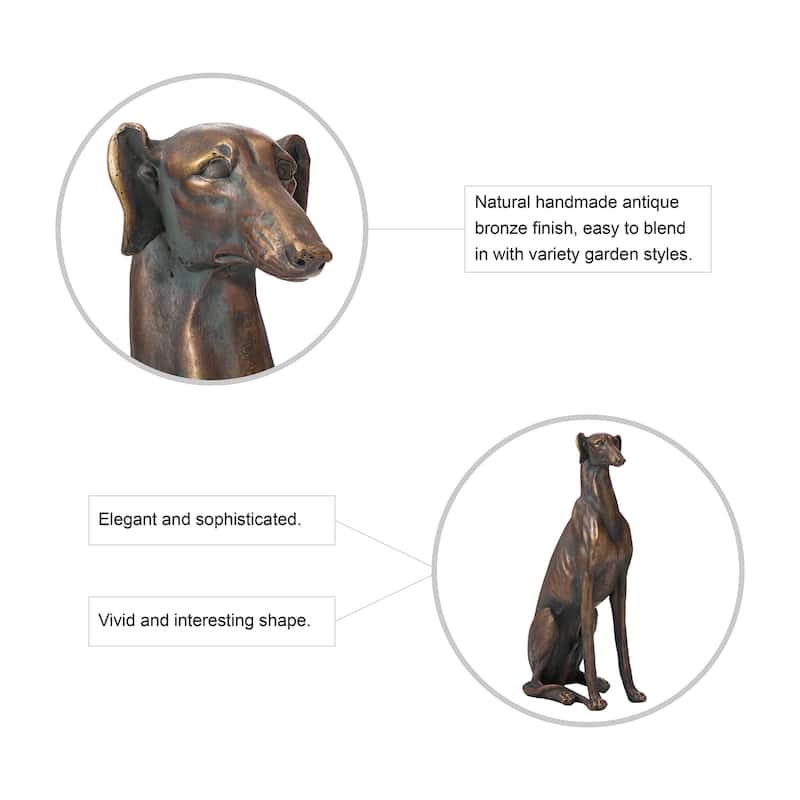 Glitzhome 30"H Morden MgO Bronze Sitting Guardian Greyhound Dog Garden Statue Porch Sculpture Indoor Outdoor