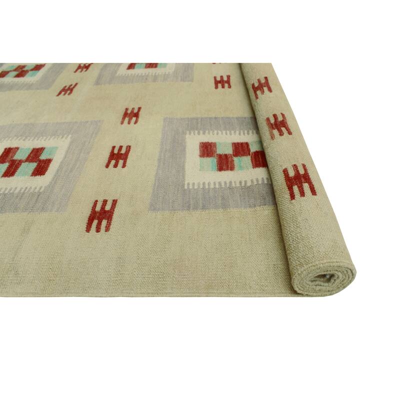 Modern Flatweave Azime Beige/Grey Rug - 5'7" x 8'3"