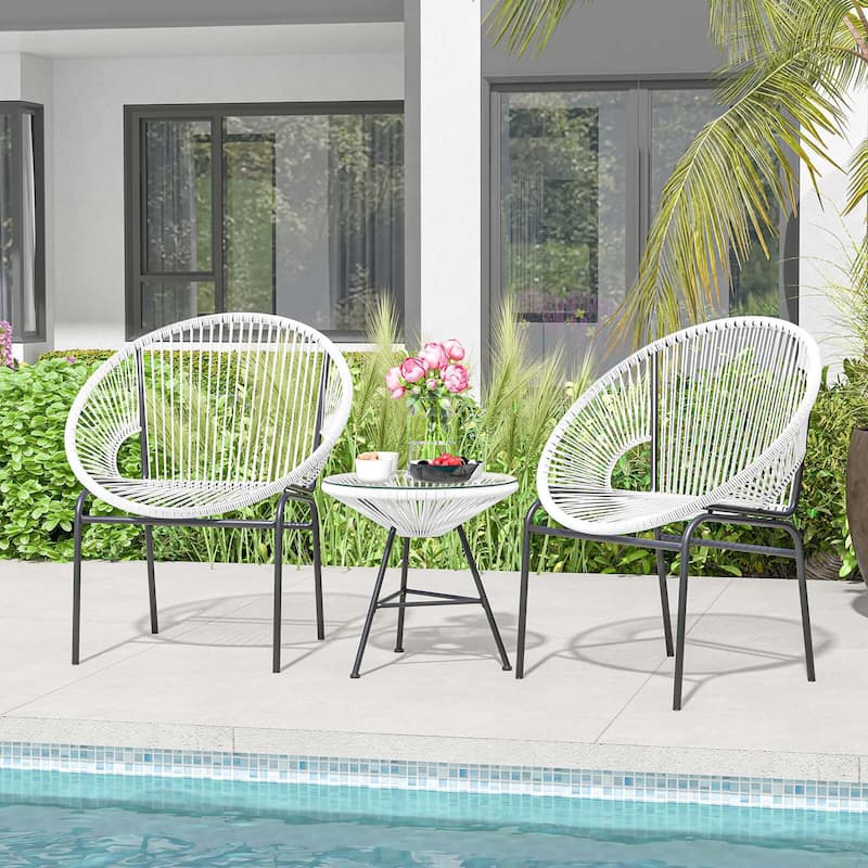 3-Piece Outdoor Acapulco Chair Set Wicker Conversation Bistro Sets