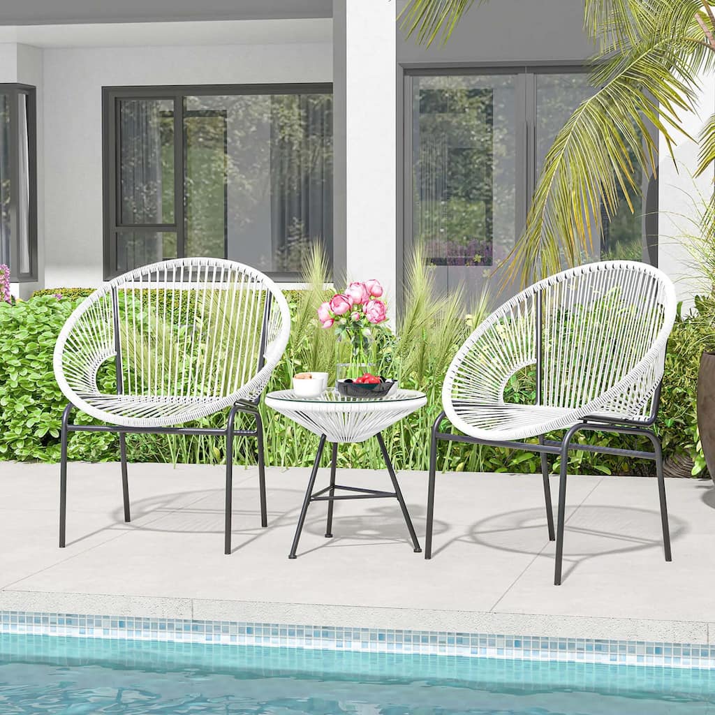 3-Piece Outdoor Acapulco Chair Set Wicker Conversation Bistro Sets